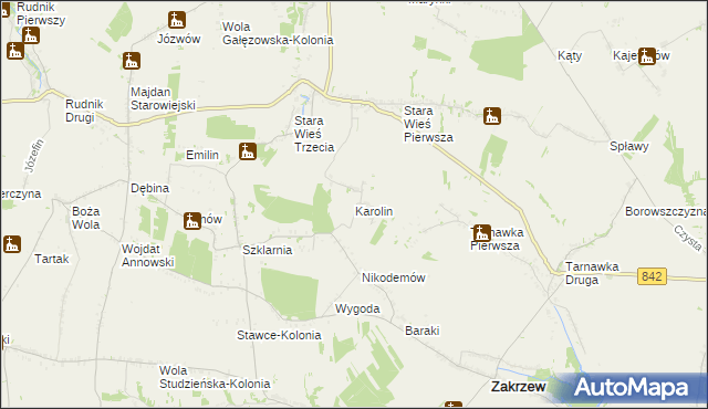 mapa Karolin gmina Zakrzew, Karolin gmina Zakrzew na mapie Targeo