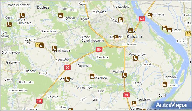 mapa Karolina gmina Góra Kalwaria, Karolina gmina Góra Kalwaria na mapie Targeo