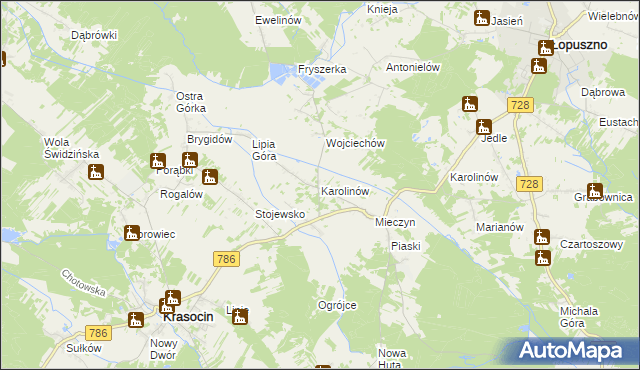 mapa Karolinów gmina Krasocin, Karolinów gmina Krasocin na mapie Targeo