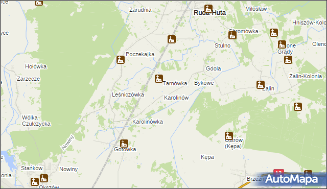 mapa Karolinów gmina Ruda-Huta, Karolinów gmina Ruda-Huta na mapie Targeo