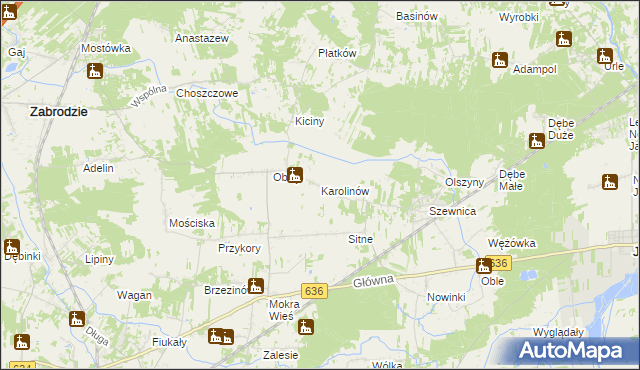 mapa Karolinów gmina Zabrodzie, Karolinów gmina Zabrodzie na mapie Targeo