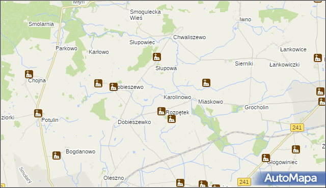 mapa Karolinowo gmina Kcynia, Karolinowo gmina Kcynia na mapie Targeo