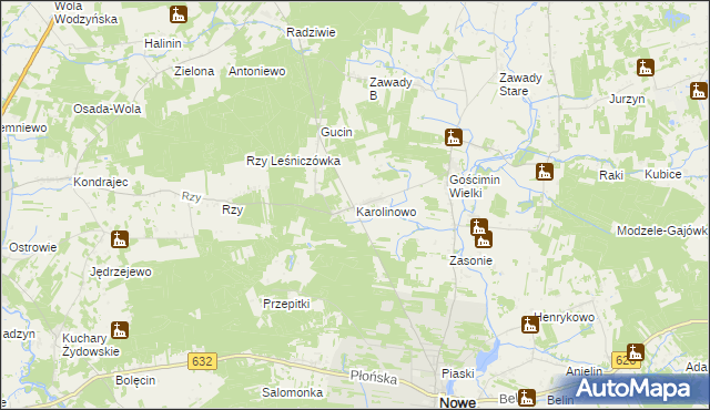 mapa Karolinowo gmina Nowe Miasto, Karolinowo gmina Nowe Miasto na mapie Targeo