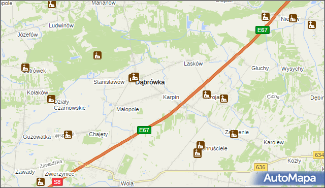 mapa Karpin gmina Dąbrówka, Karpin gmina Dąbrówka na mapie Targeo