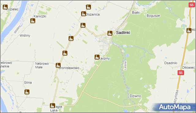 mapa Karpiny, Karpiny na mapie Targeo
