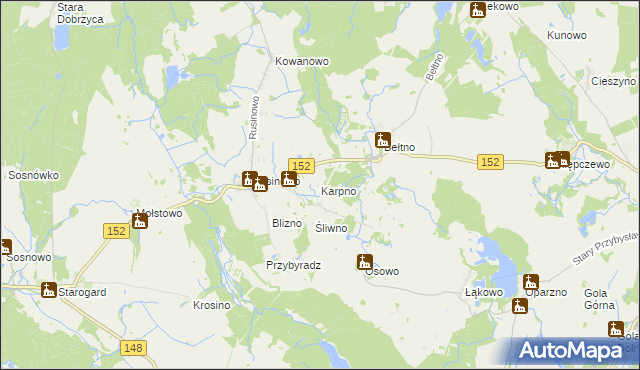 mapa Karpno gmina Świdwin, Karpno gmina Świdwin na mapie Targeo