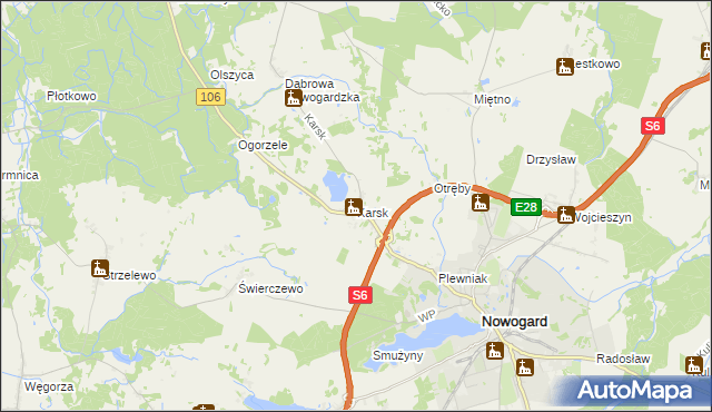 mapa Karsk gmina Nowogard, Karsk gmina Nowogard na mapie Targeo