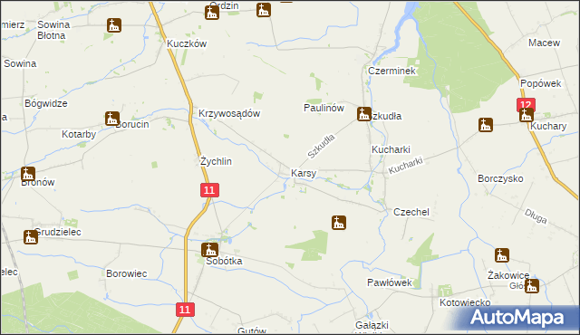 mapa Karsy gmina Gołuchów, Karsy gmina Gołuchów na mapie Targeo