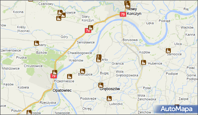 mapa Karsy gmina Gręboszów, Karsy gmina Gręboszów na mapie Targeo