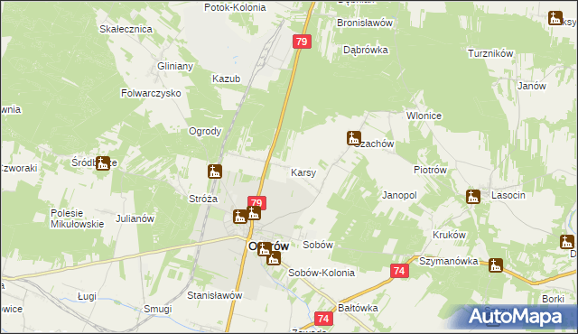 mapa Karsy gmina Ożarów, Karsy gmina Ożarów na mapie Targeo