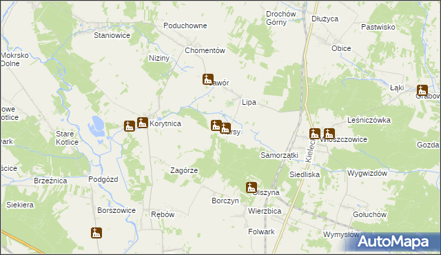 mapa Karsy gmina Sobków, Karsy gmina Sobków na mapie Targeo