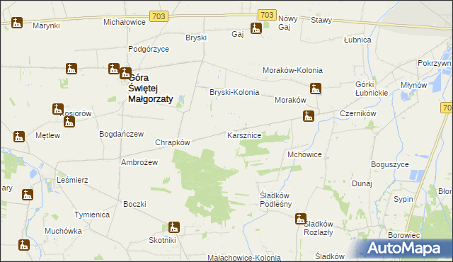 mapa Karsznice gmina Góra Świętej Małgorzaty, Karsznice gmina Góra Świętej Małgorzaty na mapie Targeo