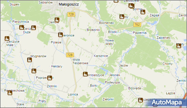 mapa Karsznice gmina Małogoszcz, Karsznice gmina Małogoszcz na mapie Targeo