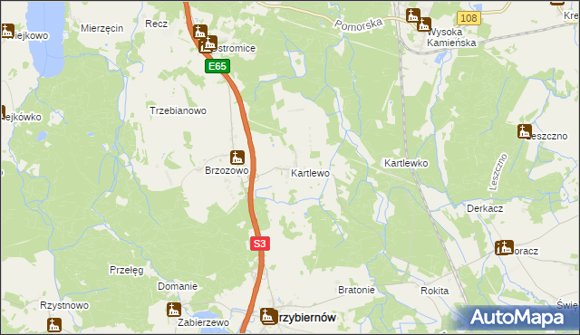 mapa Kartlewo gmina Przybiernów, Kartlewo gmina Przybiernów na mapie Targeo