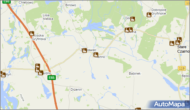 mapa Kartno gmina Stare Czarnowo, Kartno gmina Stare Czarnowo na mapie Targeo