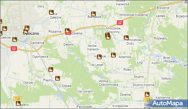 mapa Karwice gmina Opoczno, Karwice gmina Opoczno na mapie Targeo