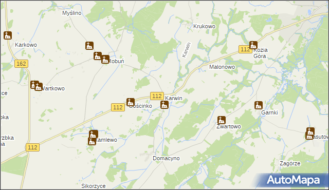 mapa Karwin gmina Karlino, Karwin gmina Karlino na mapie Targeo