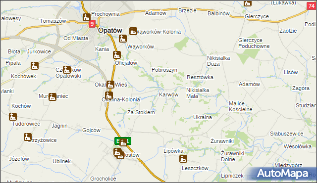 mapa Karwów gmina Opatów, Karwów gmina Opatów na mapie Targeo