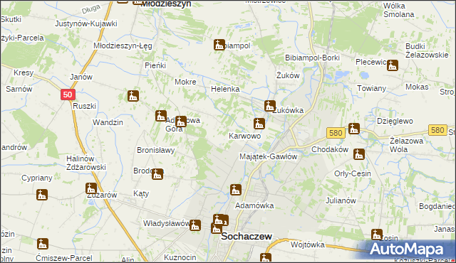 mapa Karwowo gmina Sochaczew, Karwowo gmina Sochaczew na mapie Targeo