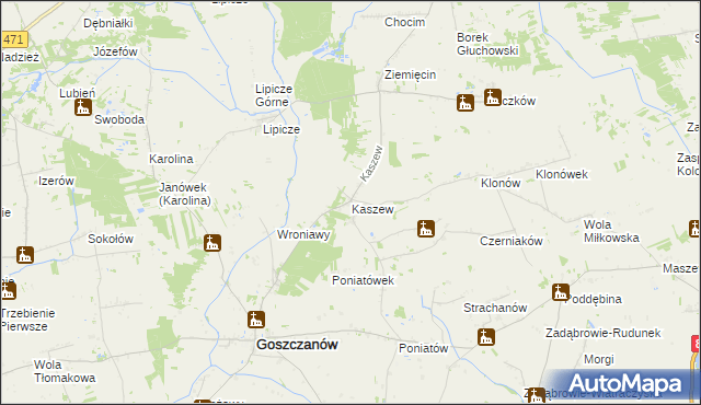 mapa Kaszew, Kaszew na mapie Targeo