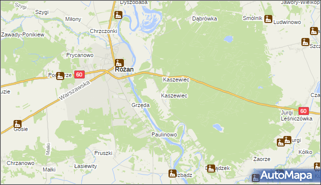 mapa Kaszewiec gmina Różan, Kaszewiec gmina Różan na mapie Targeo