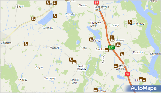 mapa Kątki gmina Zalewo, Kątki gmina Zalewo na mapie Targeo