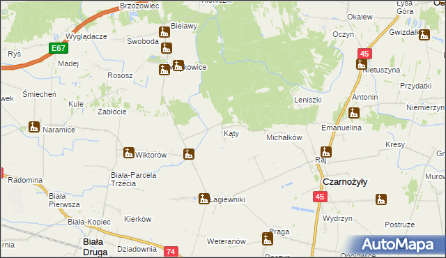 mapa Kąty gmina Czarnożyły, Kąty gmina Czarnożyły na mapie Targeo