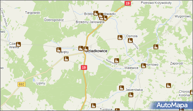 mapa Kąty gmina Dziadkowice, Kąty gmina Dziadkowice na mapie Targeo