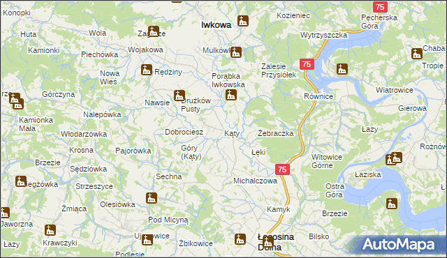 mapa Kąty gmina Iwkowa, Kąty gmina Iwkowa na mapie Targeo