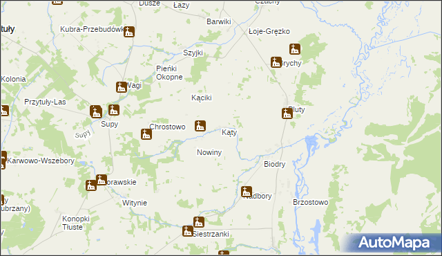 mapa Kąty gmina Jedwabne, Kąty gmina Jedwabne na mapie Targeo