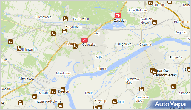 mapa Kąty gmina Osiek, Kąty gmina Osiek na mapie Targeo
