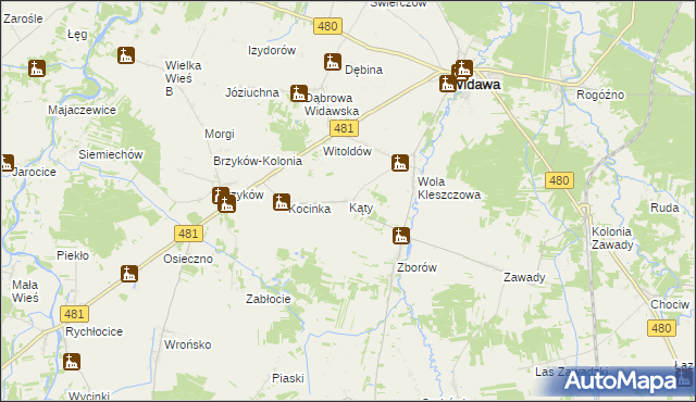 mapa Kąty gmina Widawa, Kąty gmina Widawa na mapie Targeo