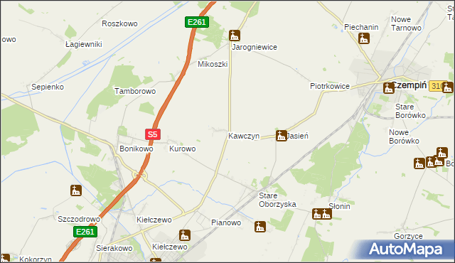 mapa Kawczyn gmina Kościan, Kawczyn gmina Kościan na mapie Targeo