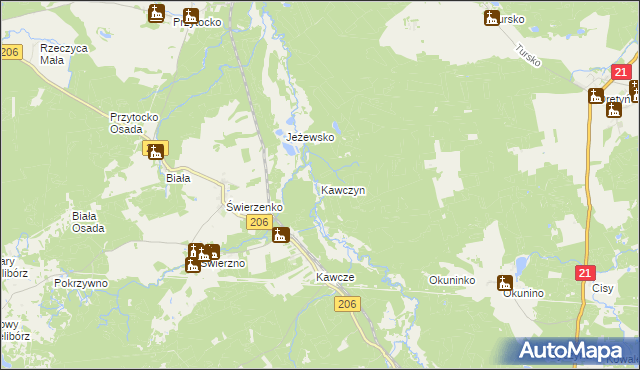 mapa Kawczyn gmina Miastko, Kawczyn gmina Miastko na mapie Targeo