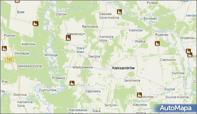 mapa Kawęczyn gmina Aleksandrów, Kawęczyn gmina Aleksandrów na mapie Targeo