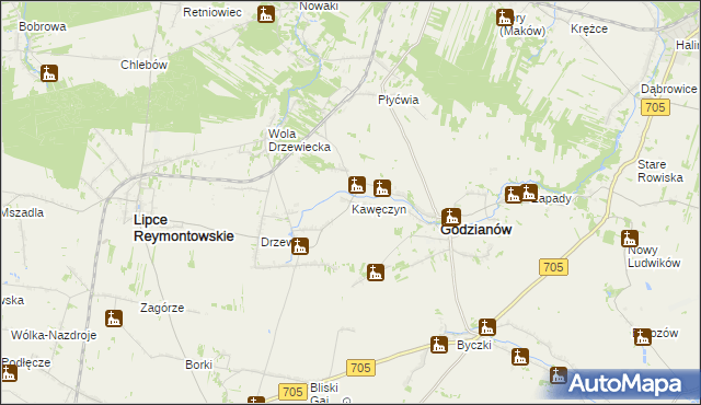 mapa Kawęczyn gmina Godzianów, Kawęczyn gmina Godzianów na mapie Targeo