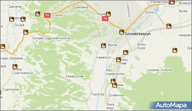 mapa Kawęczyn gmina Szczebrzeszyn, Kawęczyn gmina Szczebrzeszyn na mapie Targeo