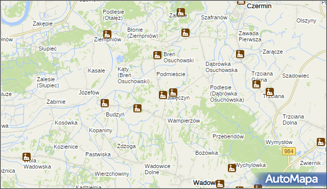 mapa Kawęczyn gmina Wadowice Górne, Kawęczyn gmina Wadowice Górne na mapie Targeo