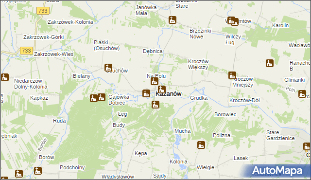 mapa Kazanów powiat zwoleński, Kazanów powiat zwoleński na mapie Targeo