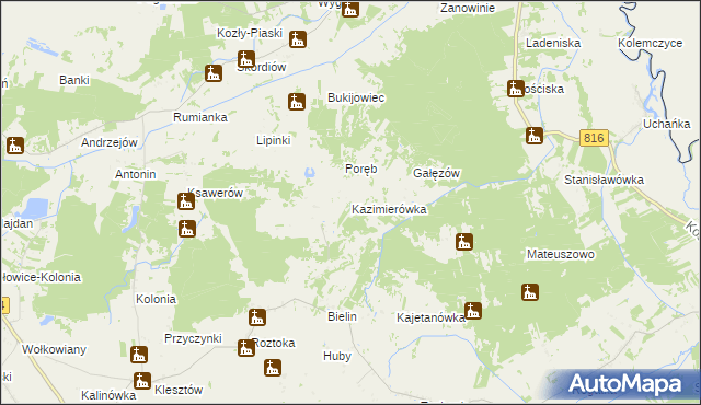 mapa Kazimierówka gmina Żmudź, Kazimierówka gmina Żmudź na mapie Targeo