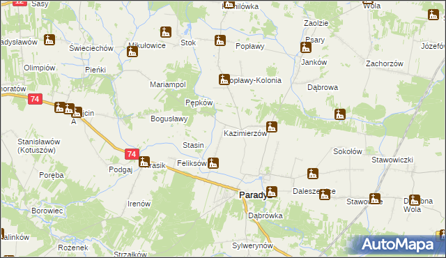 mapa Kazimierzów gmina Paradyż, Kazimierzów gmina Paradyż na mapie Targeo