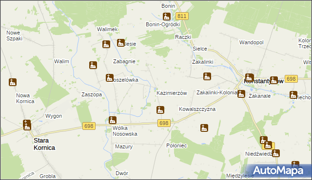 mapa Kazimierzów gmina Stara Kornica, Kazimierzów gmina Stara Kornica na mapie Targeo