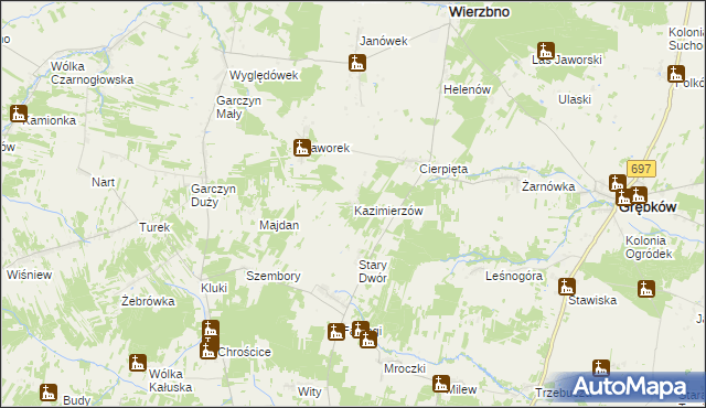 mapa Kazimierzów gmina Wierzbno, Kazimierzów gmina Wierzbno na mapie Targeo