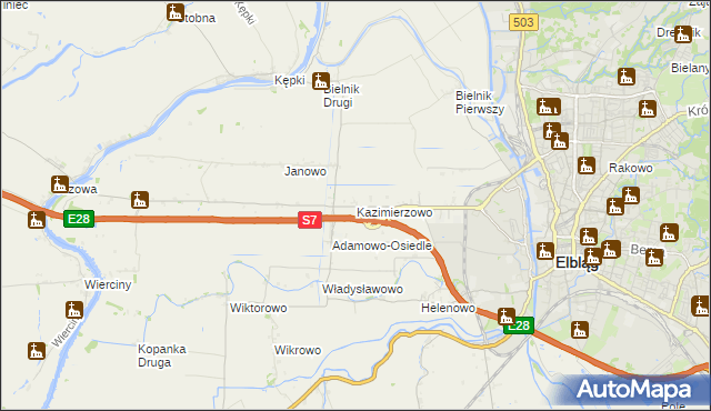 mapa Kazimierzowo gmina Elbląg, Kazimierzowo gmina Elbląg na mapie Targeo