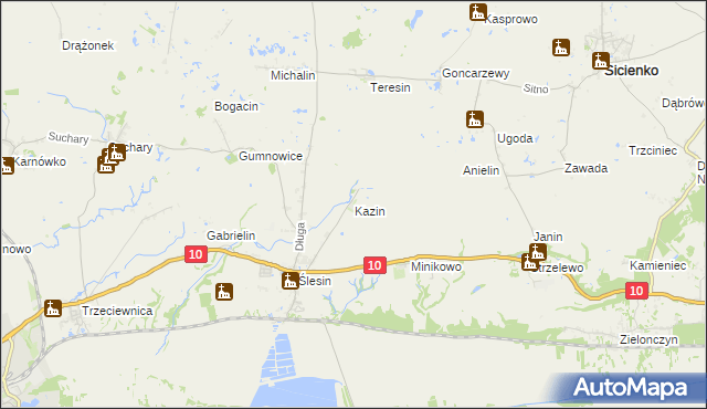 mapa Kazin gmina Nakło nad Notecią, Kazin gmina Nakło nad Notecią na mapie Targeo