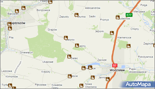 mapa Kaziny, Kaziny na mapie Targeo