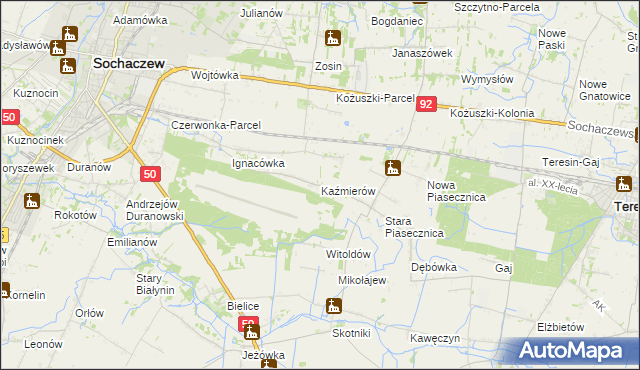 mapa Kaźmierów gmina Sochaczew, Kaźmierów gmina Sochaczew na mapie Targeo