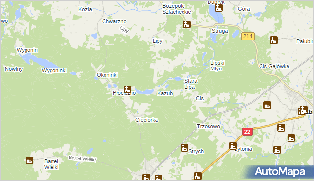 mapa Kazub gmina Kaliska, Kazub gmina Kaliska na mapie Targeo