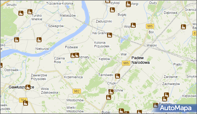 mapa Kębłów gmina Padew Narodowa, Kębłów gmina Padew Narodowa na mapie Targeo