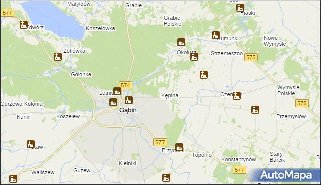 mapa Kępina gmina Gąbin, Kępina gmina Gąbin na mapie Targeo